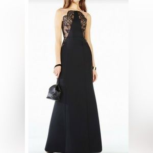 BCBGMaxAzria Lilyana Black Lace Illusion Neck Gown Size 8
